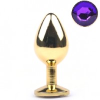 Anal Plug Golden Metallic with Purple Jewel Medium